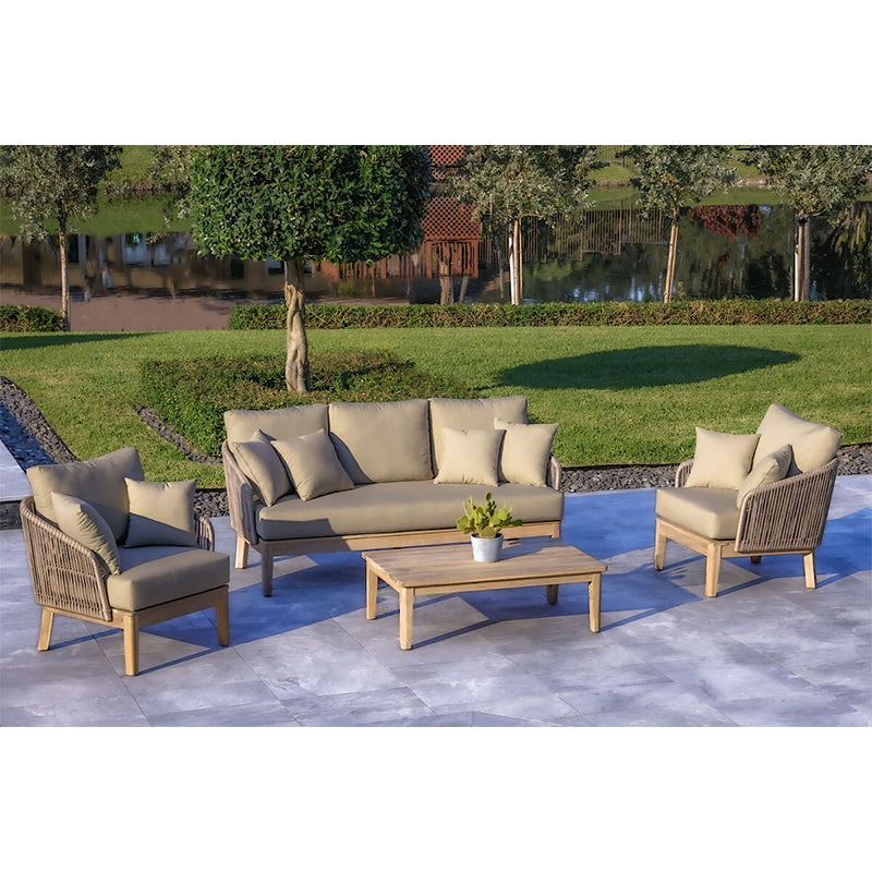 OUTSY Eve 4-Piece Outdoor and Backyard Wood, Aluminum and Rope Furniture Set