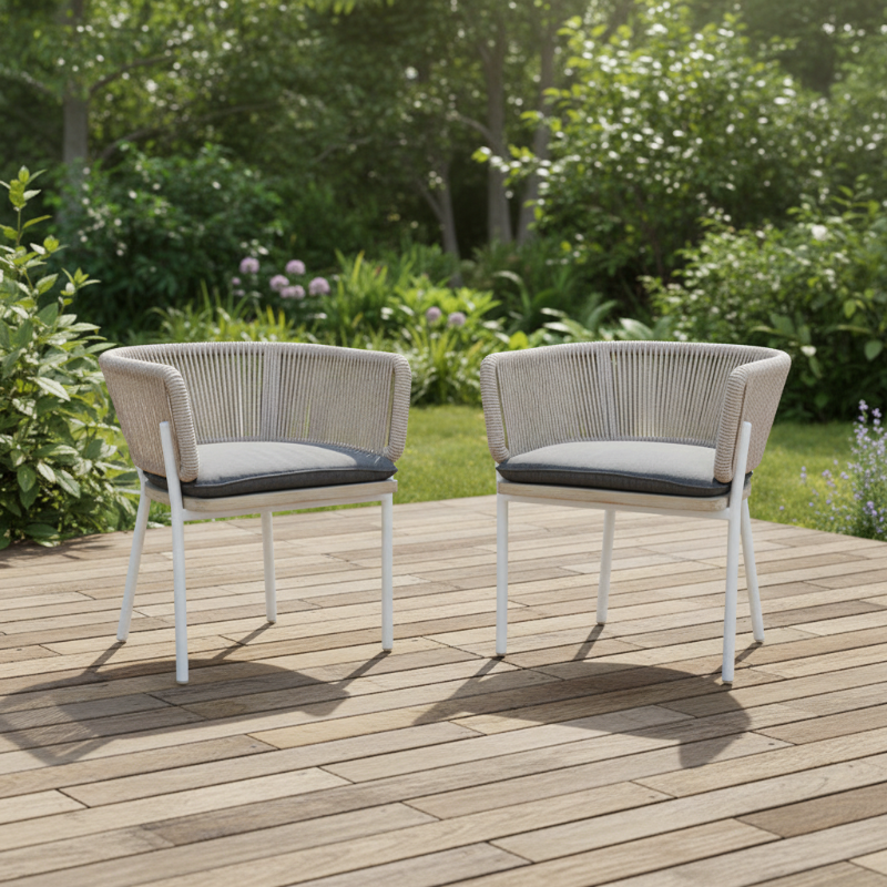 OUTSY Melina Aluminum Rope Outdoor Dining Chair with White Legs (Set of 2)