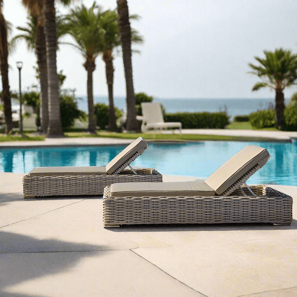 OUTSY Anna 79 X 31.5 Inch Outdoor Wicker Aluminum Frame Sun Lounger in White and Grey