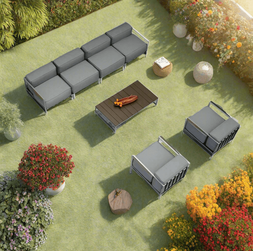 OUTSY Sunrise Stainless Steel Outdoor 6-Person Extra Deep Seating Conversation Set