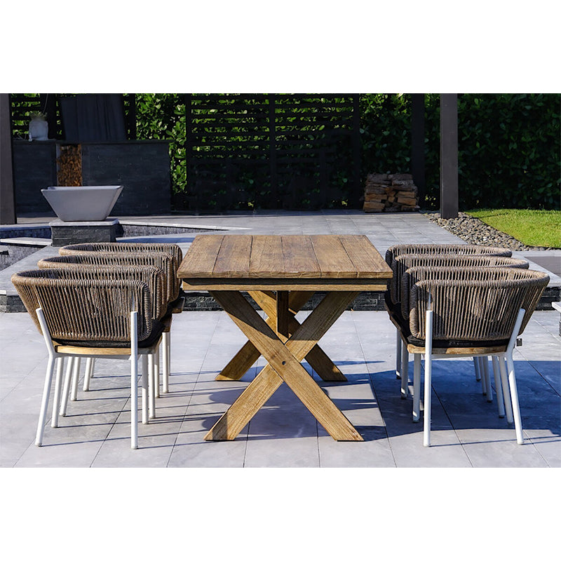OUTSY Santino + Melina 7-Piece Outdoor Dining Set - White Legs