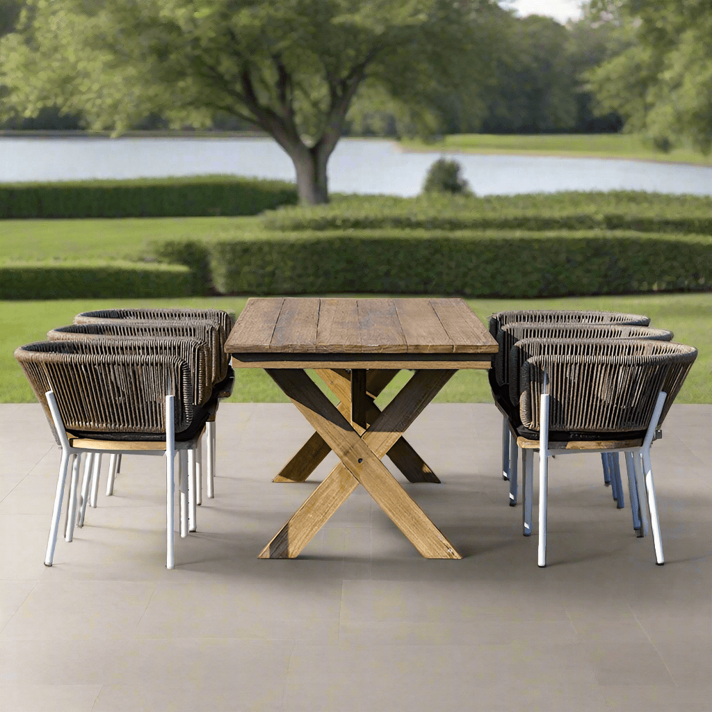 OUTSY Santino + Melina 7-Piece Outdoor Dining Set - White Legs