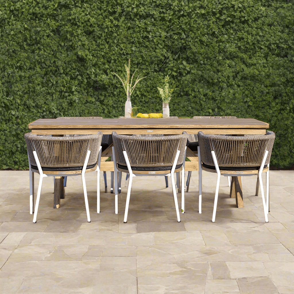 OUTSY Santino + Melina 7-Piece Outdoor Dining Set - White Legs