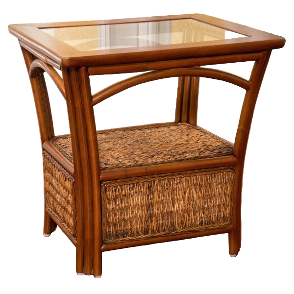 Alexander & Sheridan Panama Rattan Indoor End Table With Glass