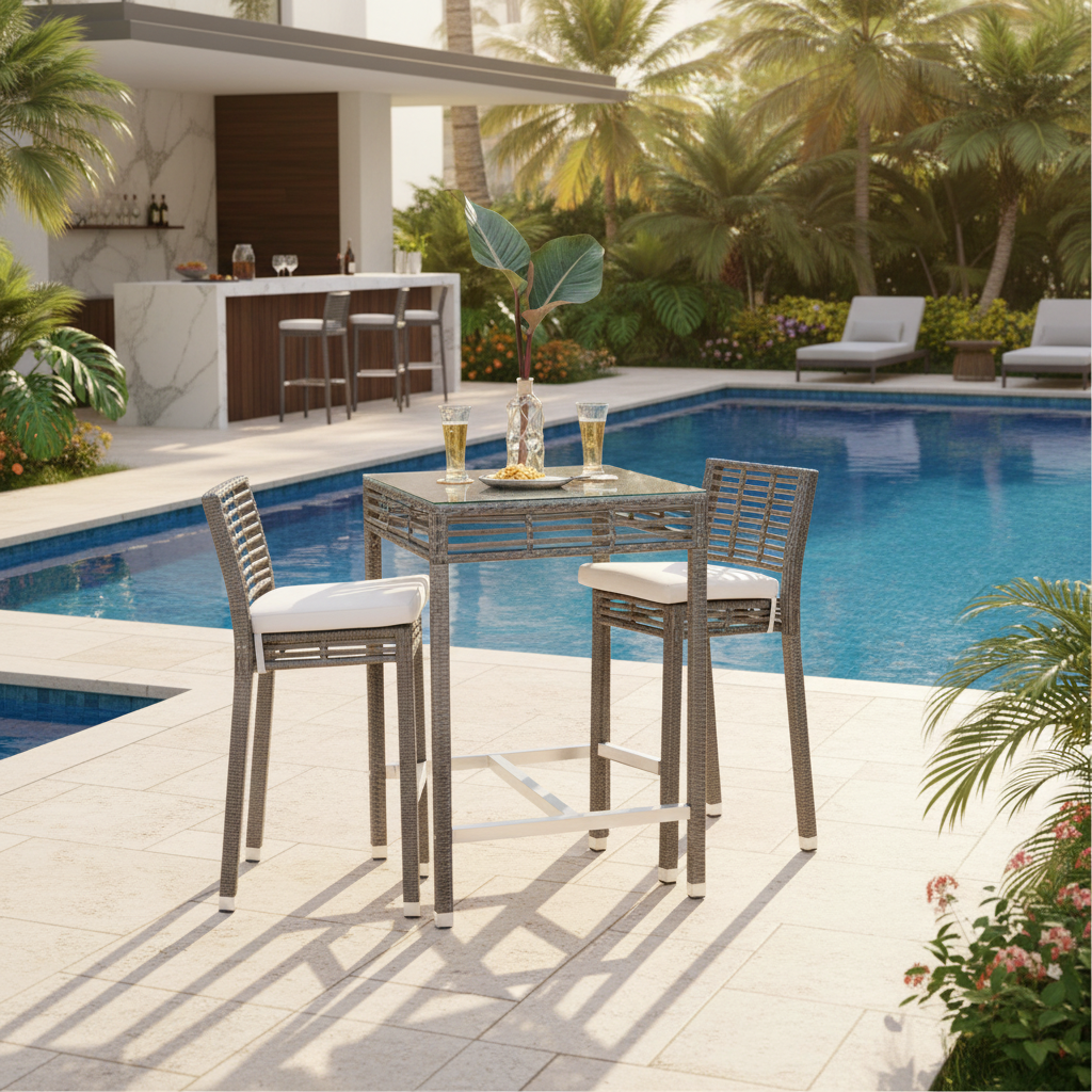 Panama Jack Graphite Aluminum Outdoor Stackable Barstool with Cushions (Set of 2)