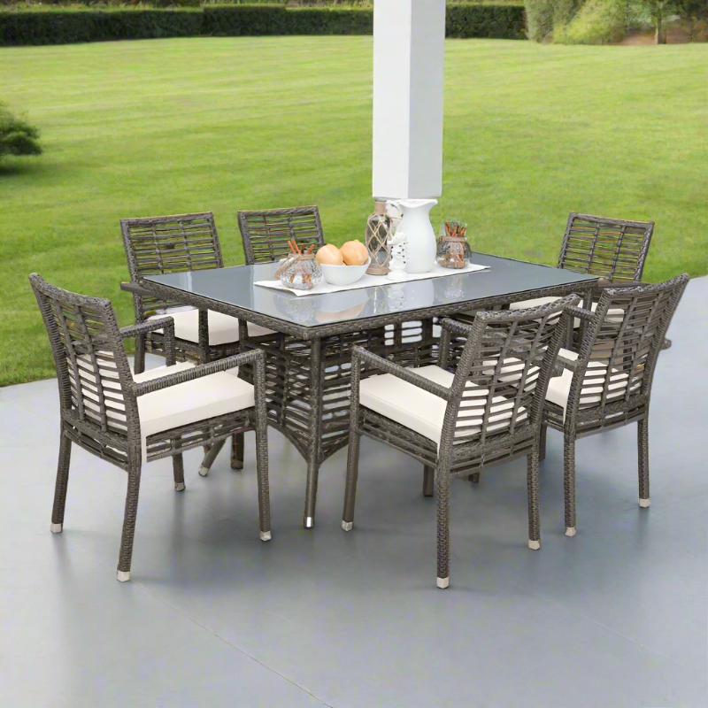 Panama Jack Graphite 7-Piece Arm Chairs Dining Set with Cushions