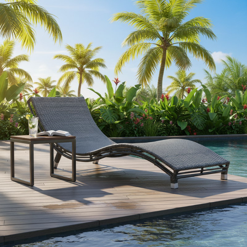 Panama Jack Graphite Aluminum Outdoor Curve Chaise Lounge