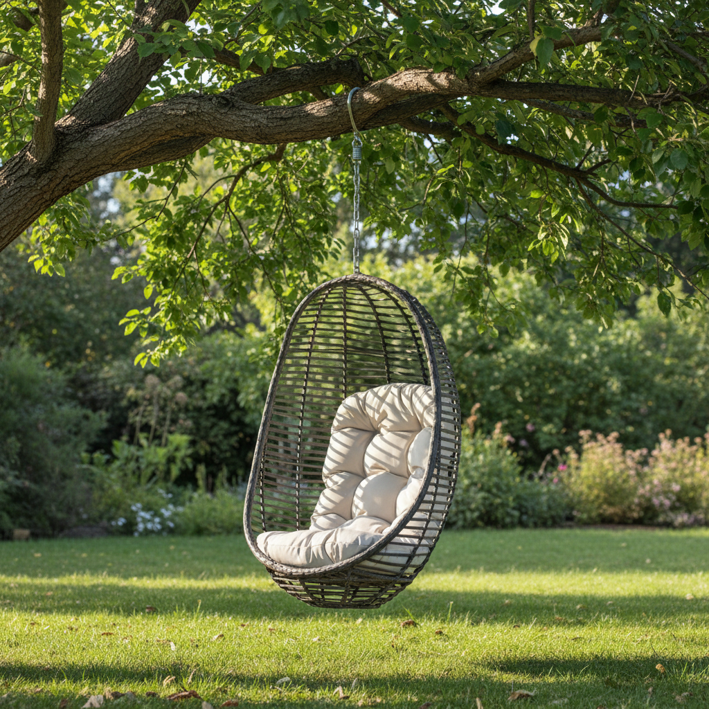 Panama Jack Graphite Woven Aluminum Outdoor Hanging Chair with Cushion