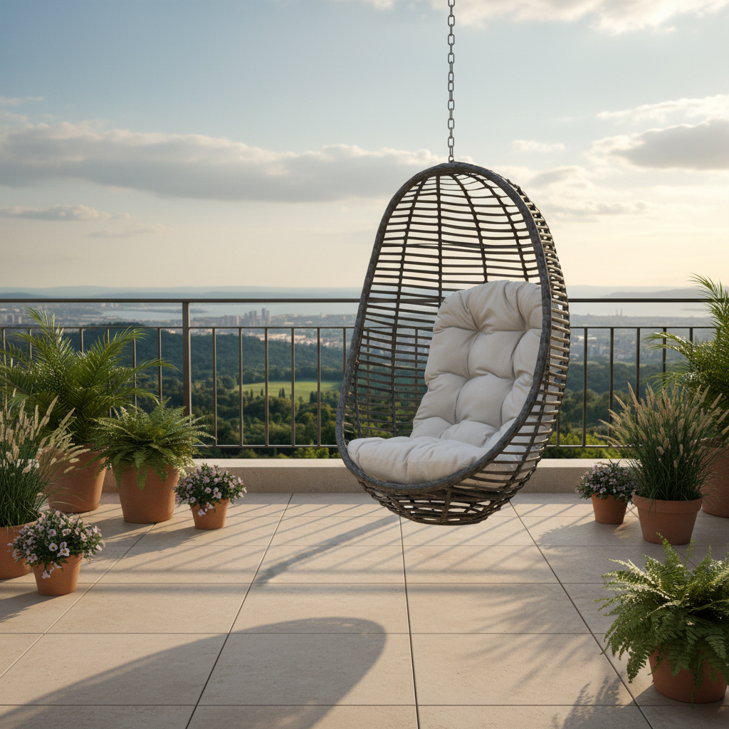 Panama Jack Graphite Woven Aluminum Outdoor Hanging Chair with Cushion