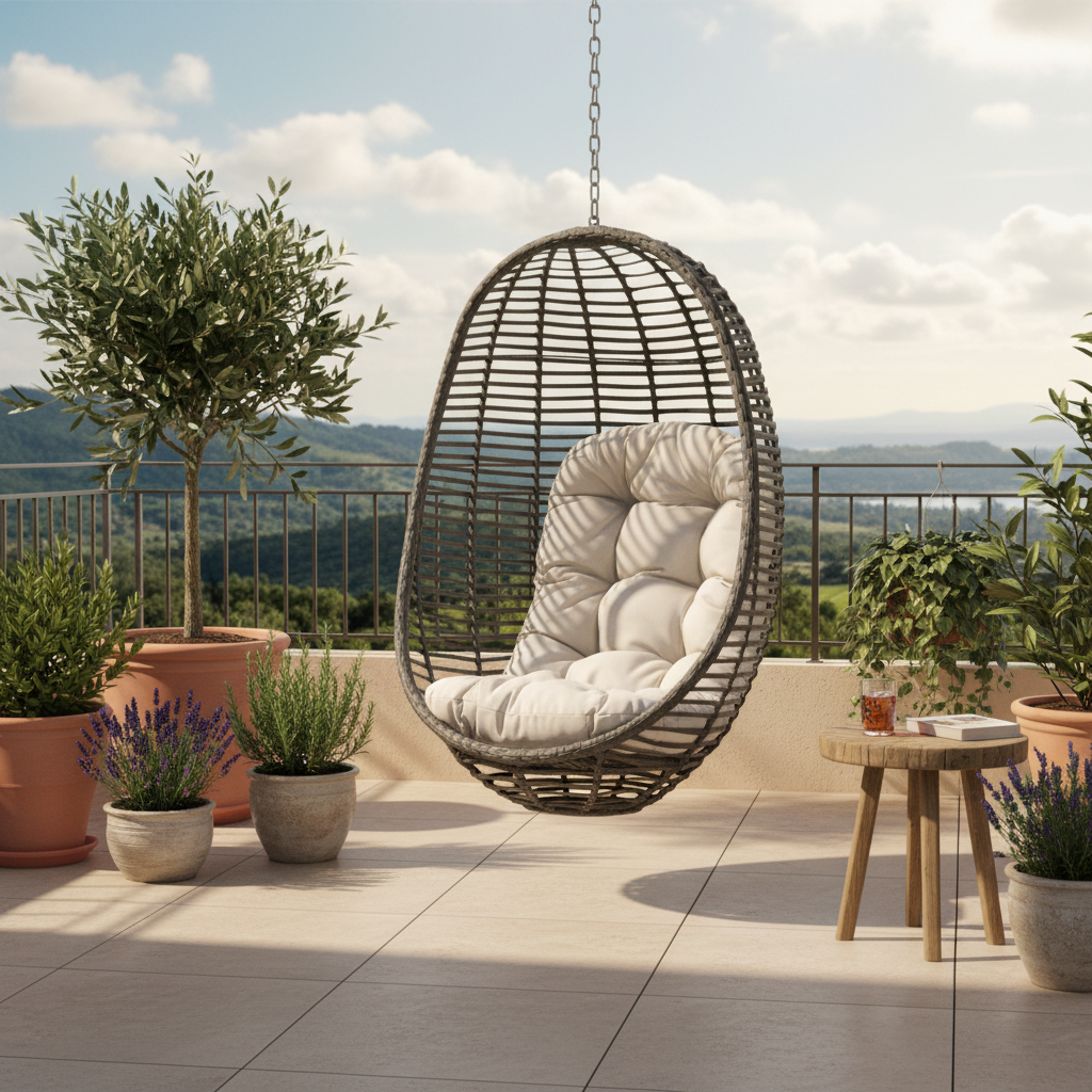 Panama Jack Graphite Woven Aluminum Outdoor Hanging Chair with Cushion