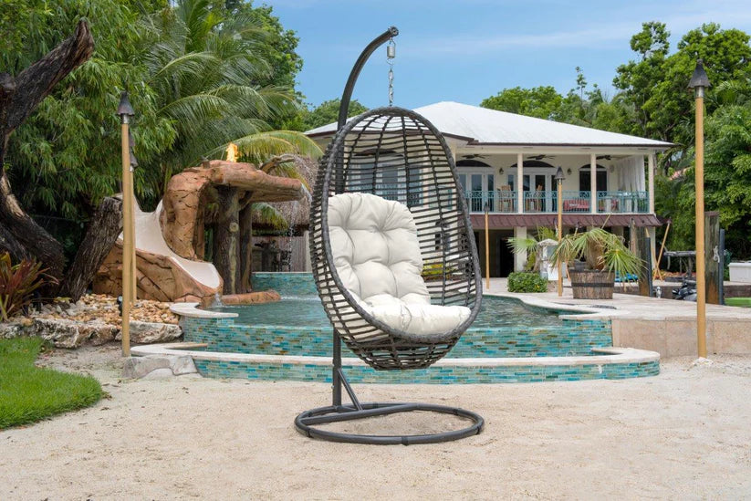 Panama Jack Graphite Woven Aluminum Outdoor Hanging Chair with Cushion