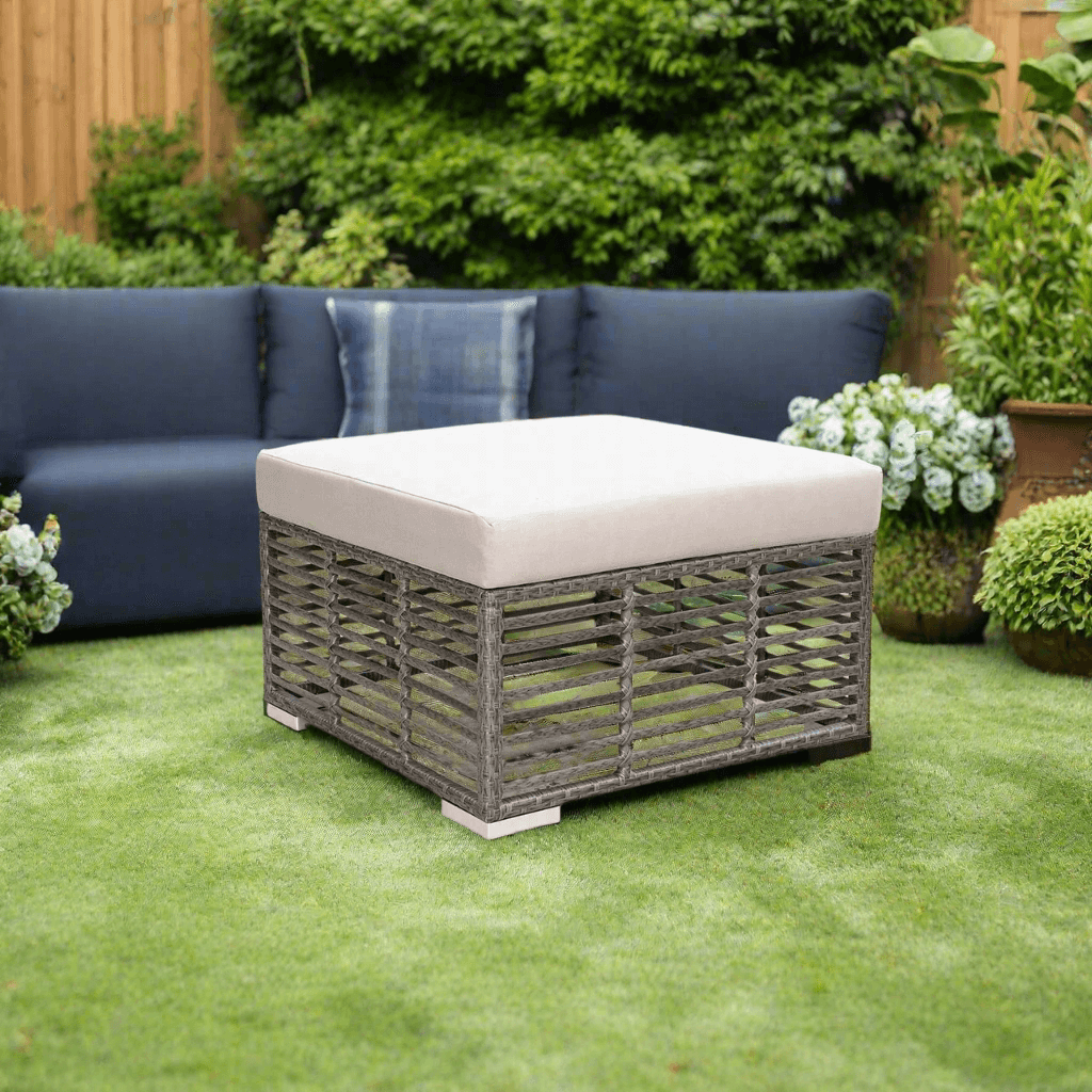 Panama Jack Graphite Aluminum Outdoor Square Ottoman with Cushion