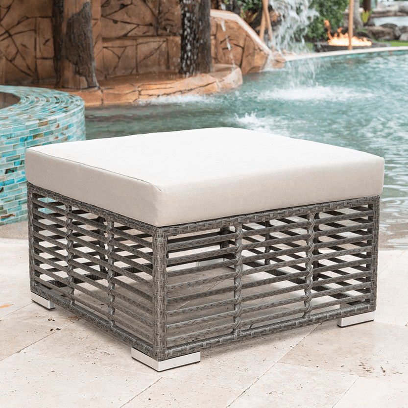 Panama Jack Graphite Aluminum Outdoor Square Ottoman with Cushion