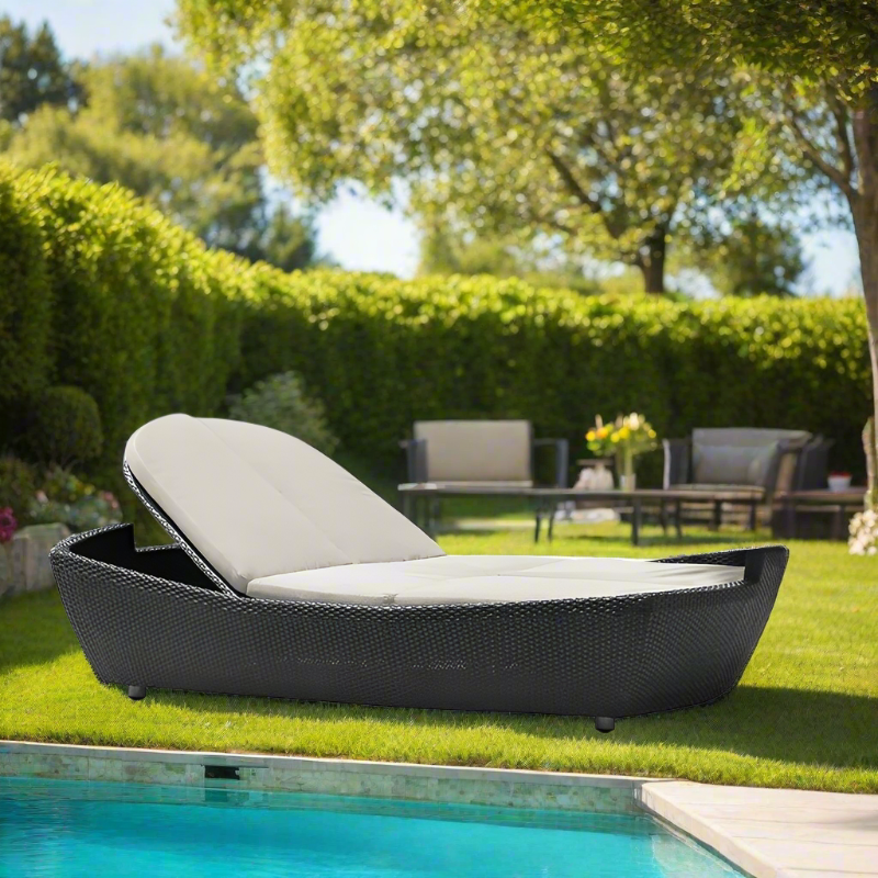 Panama Jack Onyx Double Folding Chaise Lounger with Cushions