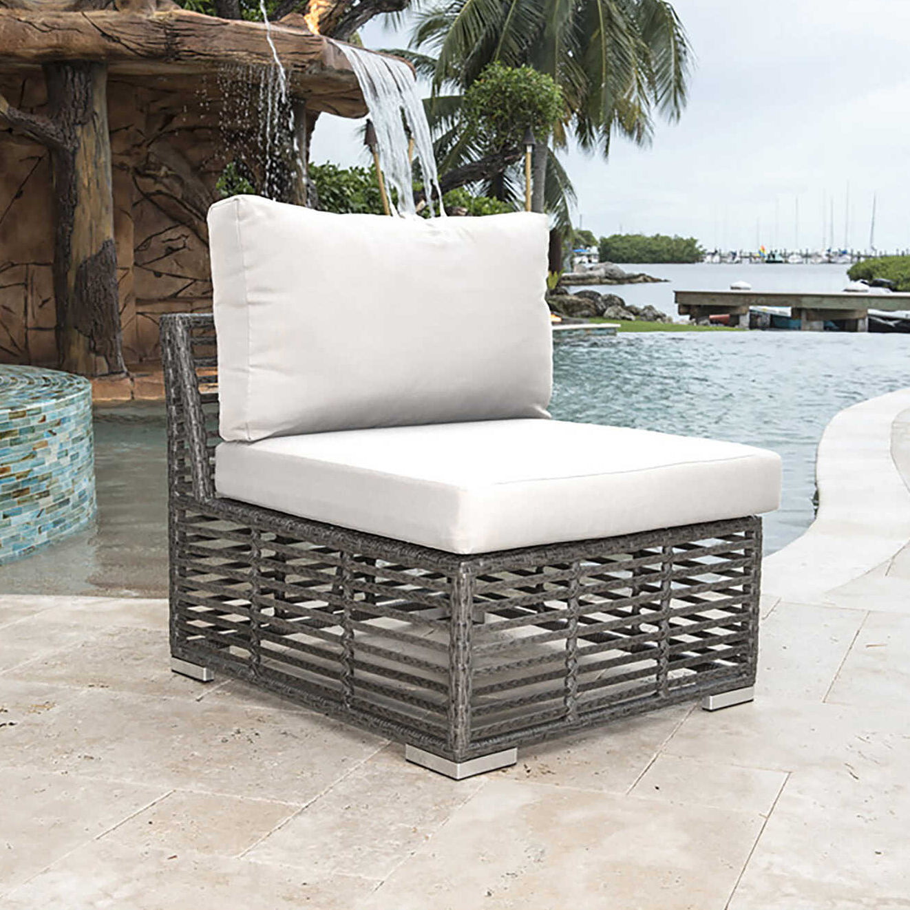 Panama Jack Graphite Aluminum Outdoor Modular Armless Chair with Cushion