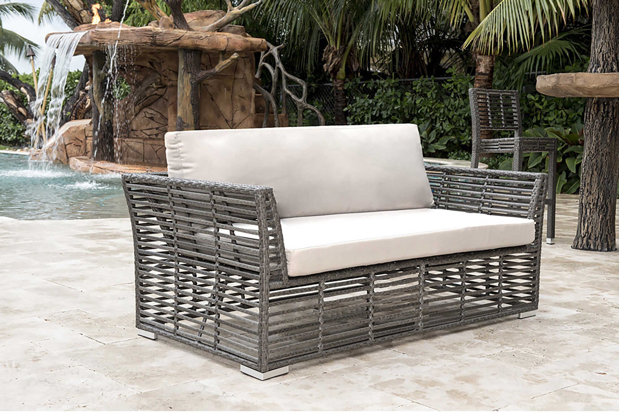 Panama Jack Graphite Aluminum Outdoor Loveseat with Cushion