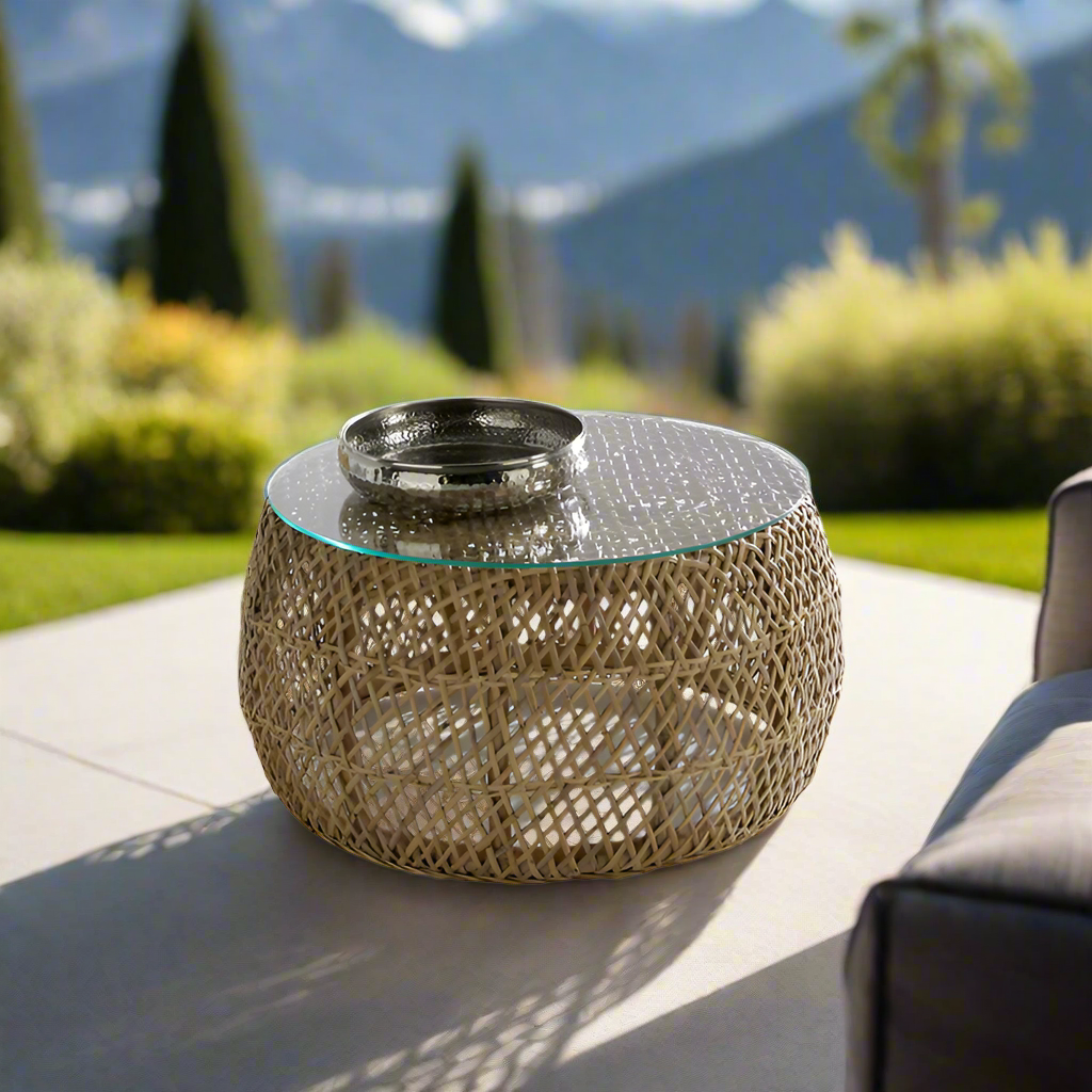 Panama Jack Sumatra Outdoor Wicker Coffee Table with Glass
