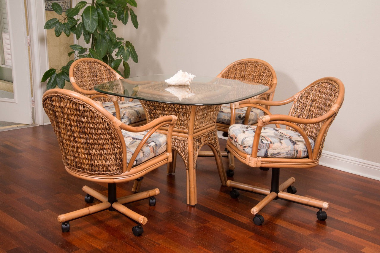 Alexander & Sheridan Panama Rattan Indoor 5 Piece Tilt Swivel Caster Dining Set