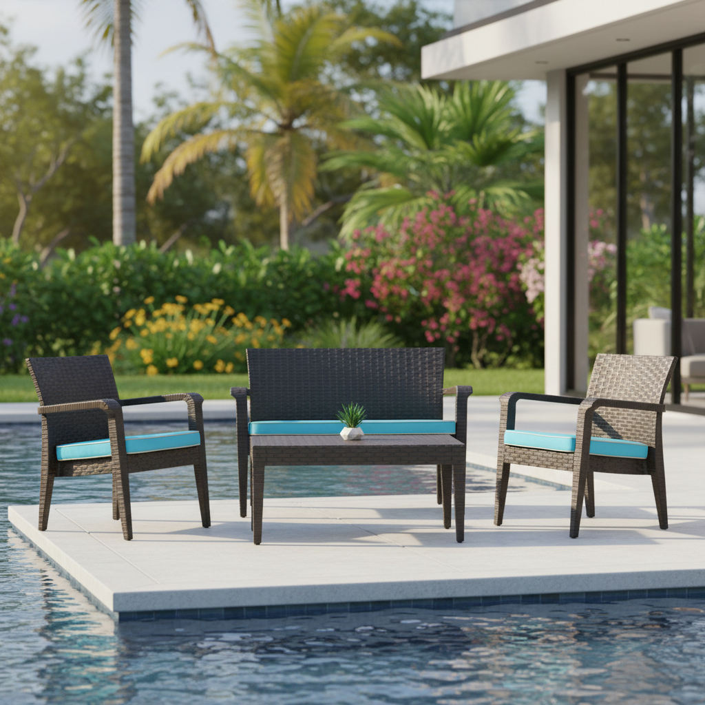 Rainbow Outdoor Alaska Polypropylene 4-Person Lounge Set Anthracite With Cushions in Teal
