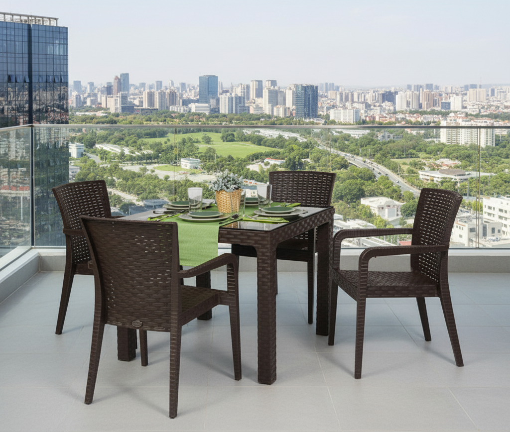 Rainbow Outdoor Alberta Polypropylene 4-Person Dining Set-Brown