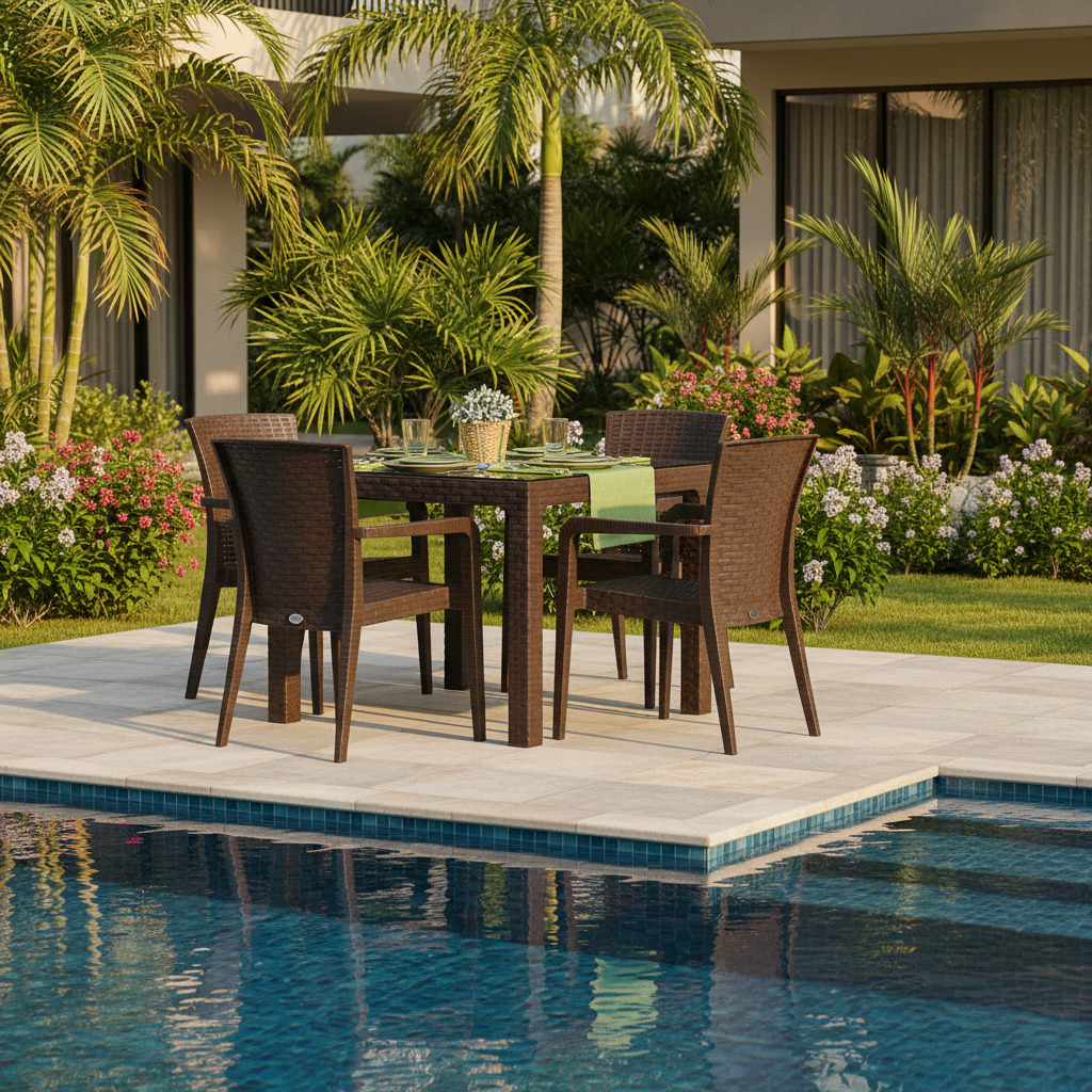 Rainbow Outdoor Alberta Polypropylene 4-Person Dining Set-Brown