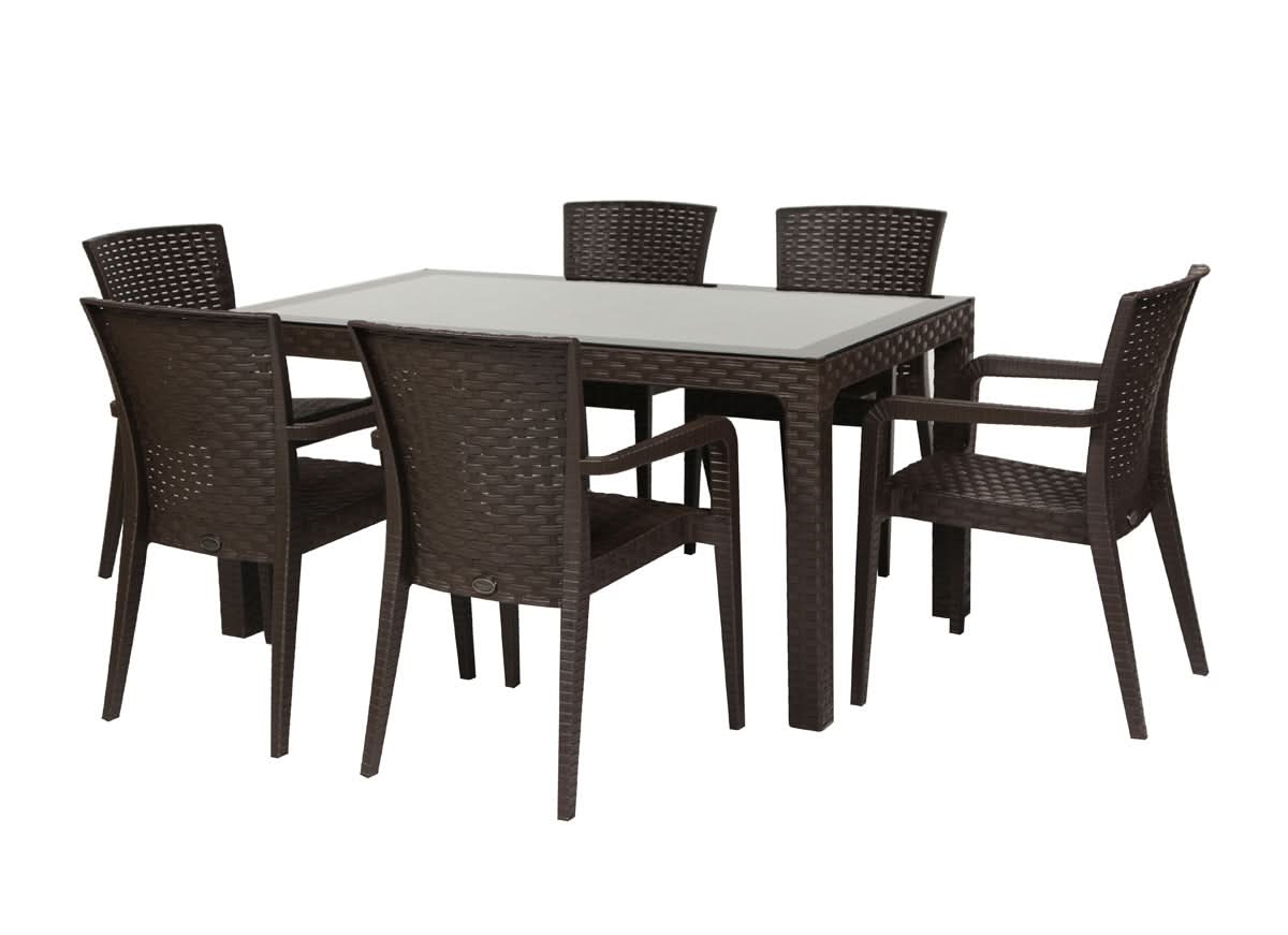 Rainbow Outdoor Alberta Polypropylene 6-Person Dining Set-Brown