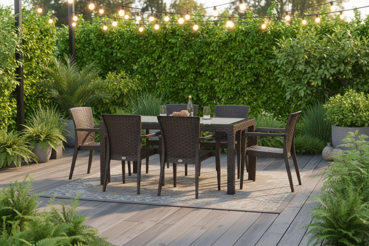 Rainbow Outdoor Alberta Polypropylene 6-Person Dining Set-Brown