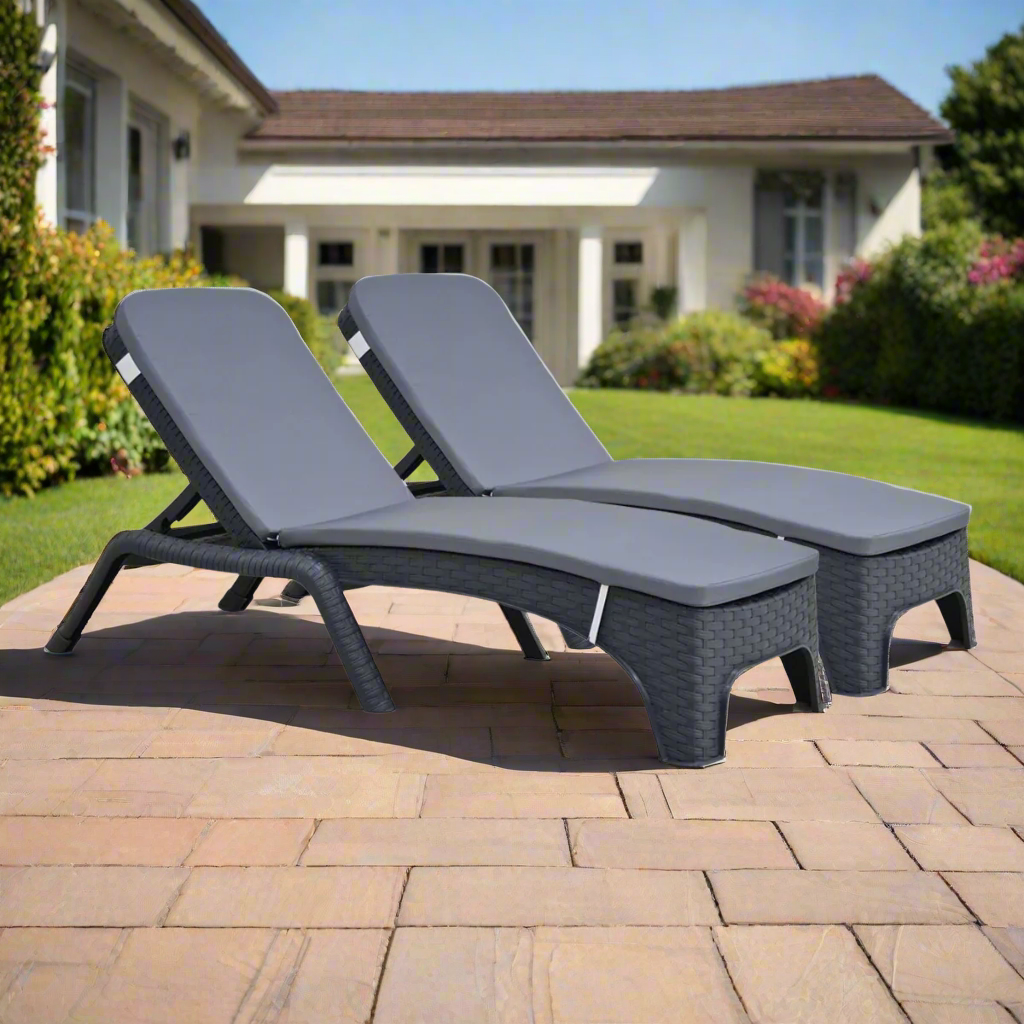 Rainbow Outdoor Roma Set of 2 Chaise Lounger-Anthracite With Cushion