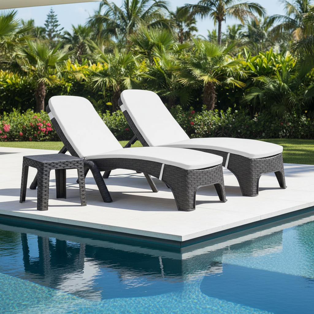 Rainbow Outdoor Roma Polypropylene 3-Piece Chaise Lounger Set-Anthracite with Cushion