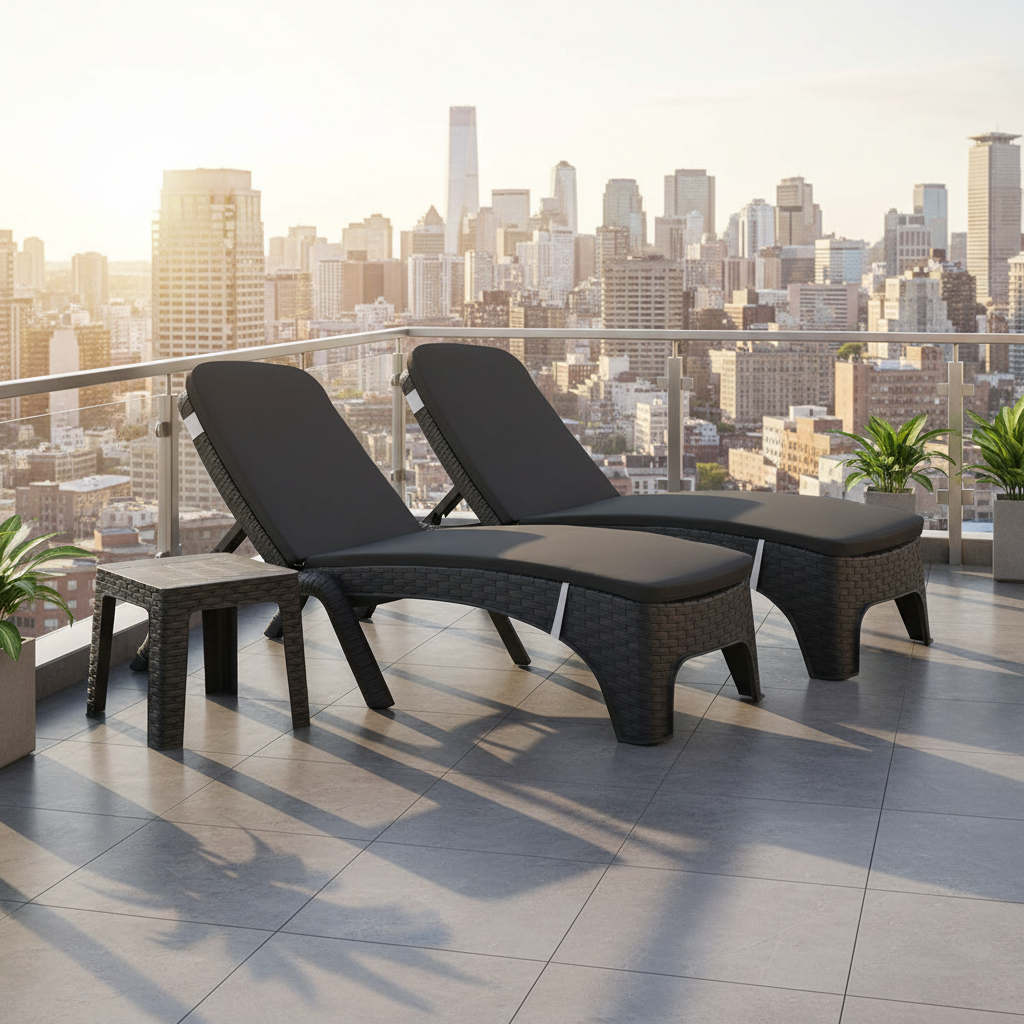 Rainbow Outdoor Roma Polypropylene 3-Piece Chaise Lounger Set-Anthracite with Cushion