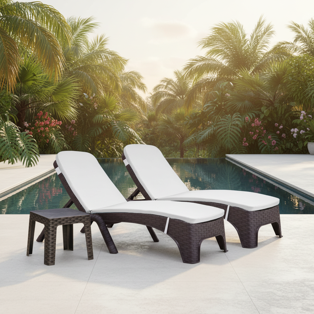 Rainbow Outdoor Roma Polypropylene 3-Piece Chaise Lounger Set - Brown With Cushion