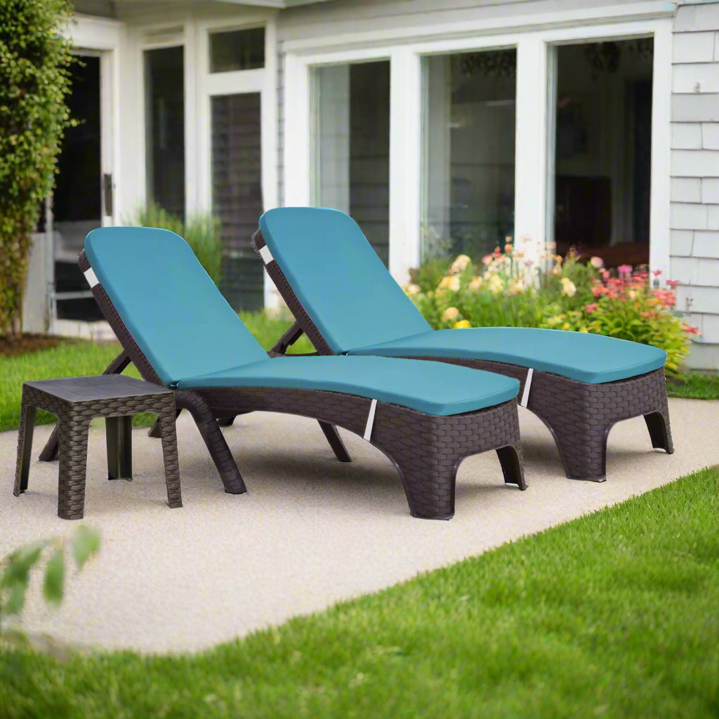 Rainbow Outdoor Roma Polypropylene 3-Piece Chaise Lounger Set - Brown With Cushion