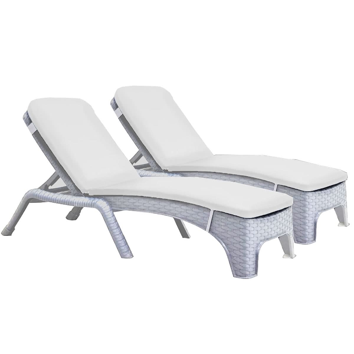 Rainbow Outdoor Roma Polypropylene Set of 2 Chaise Lounger - White With Cushion