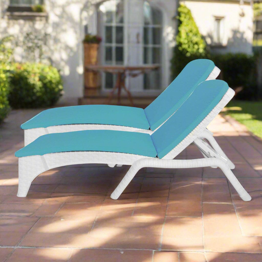 Rainbow Outdoor Roma Polypropylene Set of 2 Chaise Lounger - White With Cushion