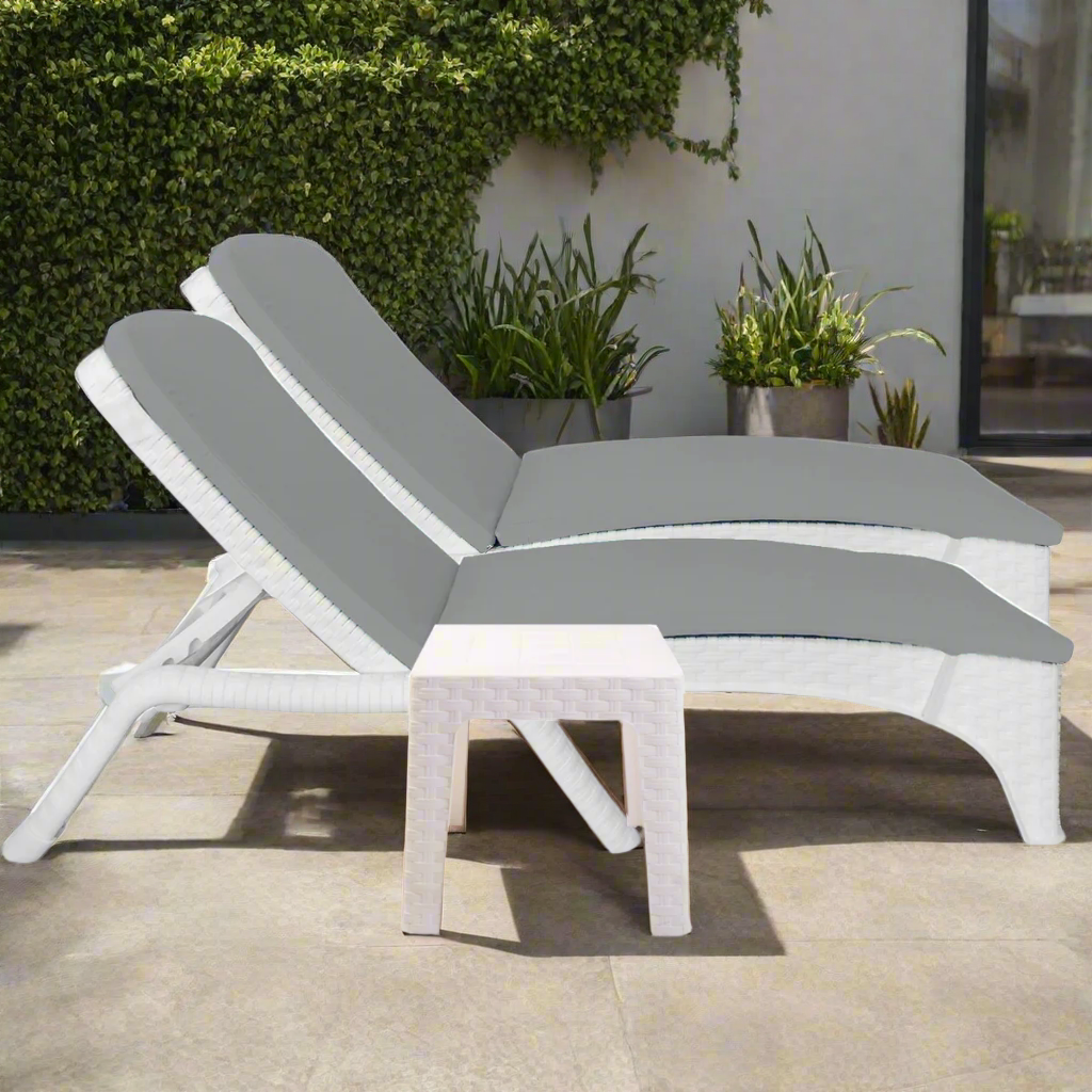 Rainbow Outdoor Roma 3-Piece Chaise Lounger Set - White With Cushion