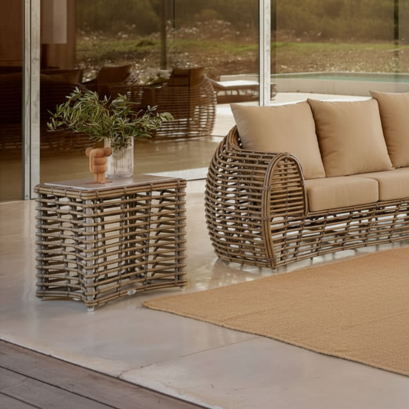 Skyline Design Ruby Wicker Outdoor End Table with Glass