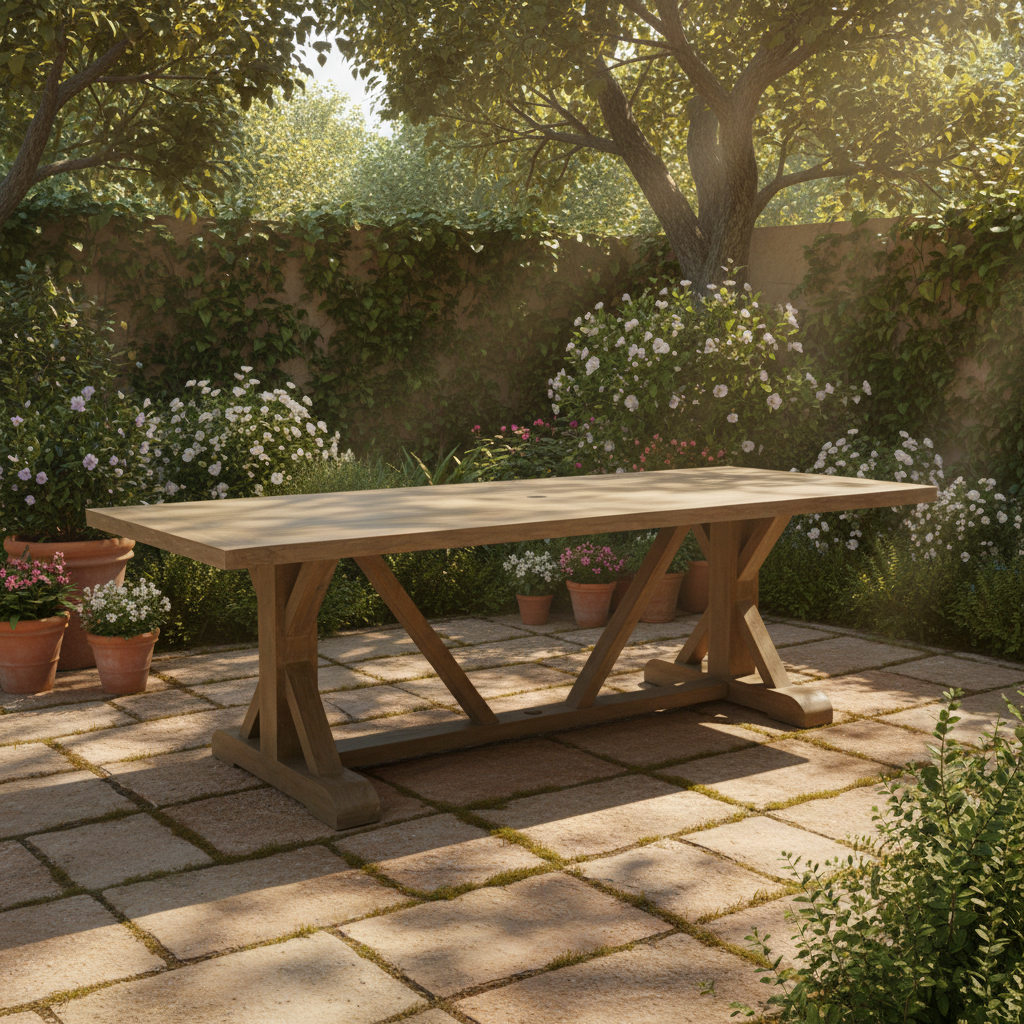 Sunset West Coastal Teak Outdoor Trestle Dining Table