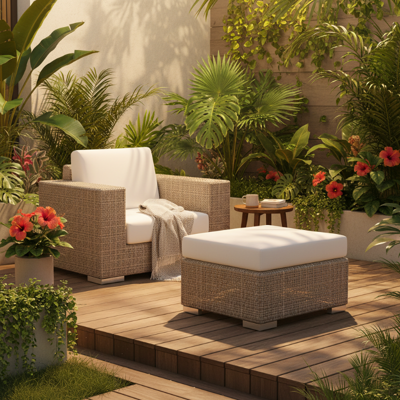 Skyline Design Paloma Wicker Outdoor Armchair with Ottoman