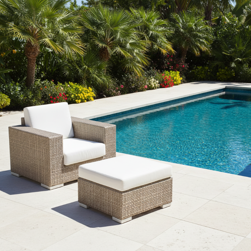 Skyline Design Paloma Wicker Outdoor Armchair with Ottoman