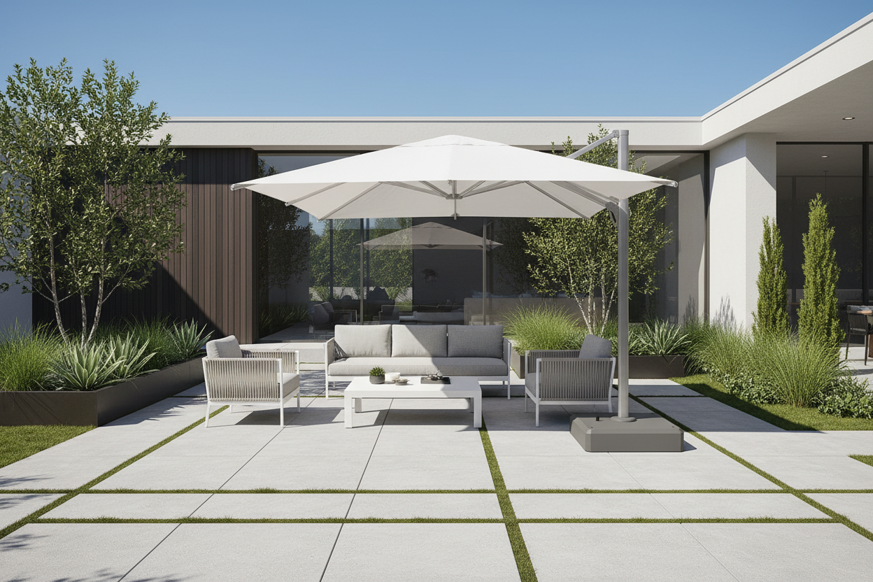 DecoScape The Grand 13' Outdoor Cantilever Umbrella - Mirror Anodized Finish