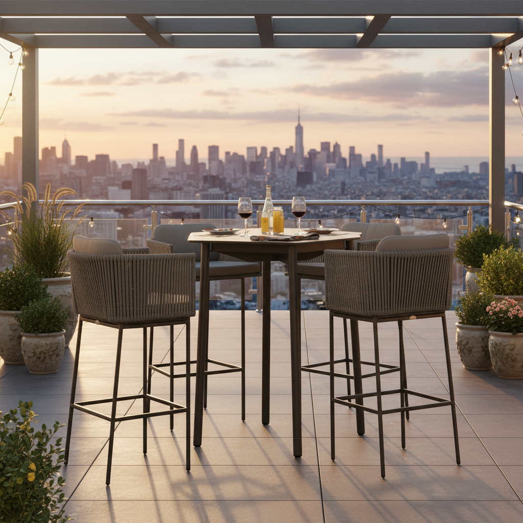 Skyline Design Boston Aluminum Rope Outdoor 4-Person Pub Set