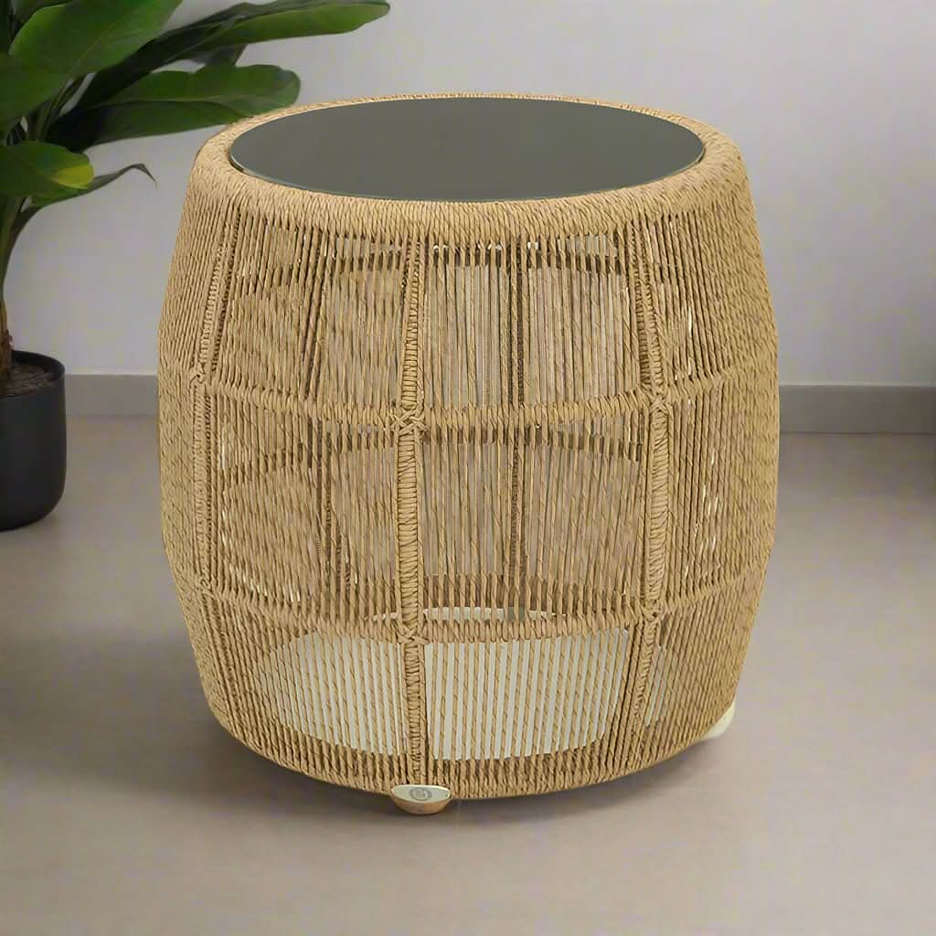 Skyline Design Calixto Wicker Outdoor Side Table with Glass