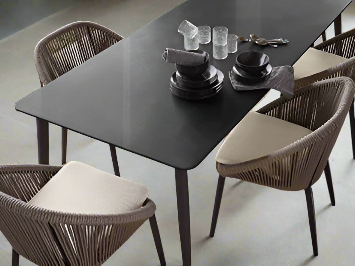 Skyline Design Rodona Aluminum Outdoor Rectangular Dining Table with Glass