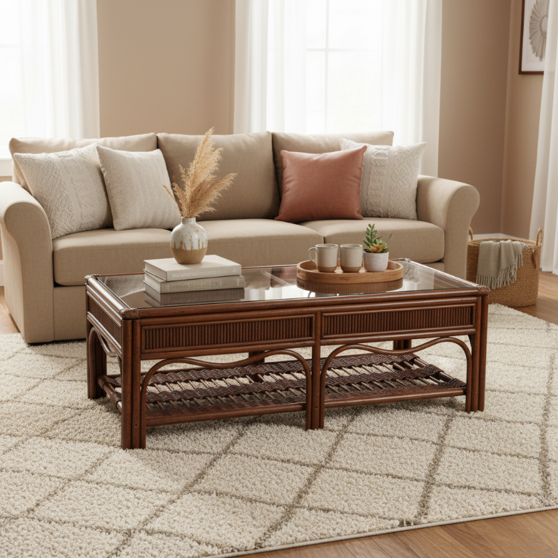 South Sea Rattan Bermuda Wicker Indoor Coffee Table