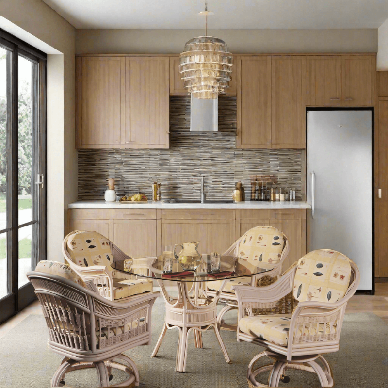 South Sea Rattan Bermuda Wicker Indoor 4-Person Dining Room Set With Swivel Caster Chairs