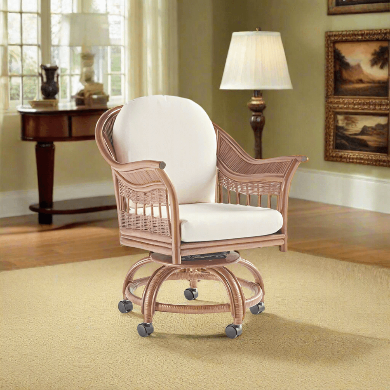 South Sea Rattan Bermuda Wicker Indoor Swivel Tilt Caster Chair