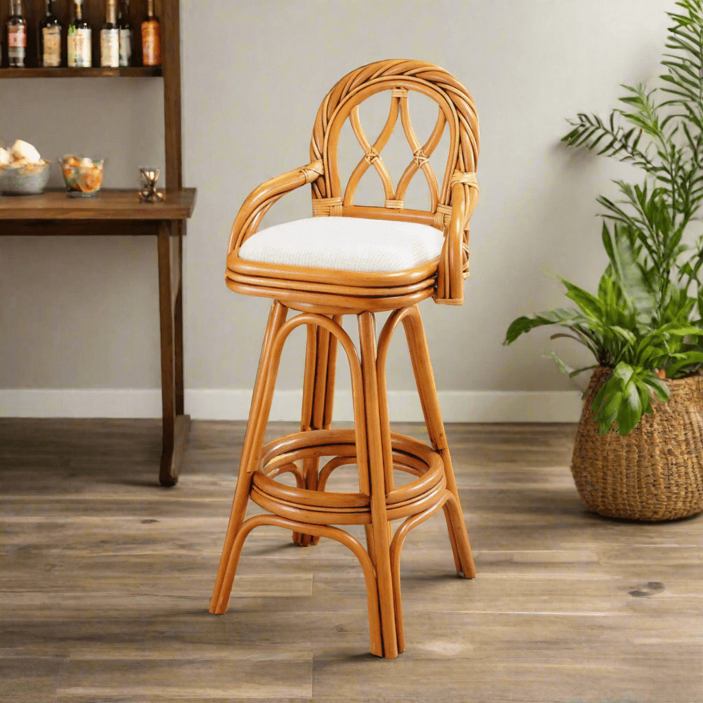 South Sea Rattan New Twist Rattan Indoor Barstool