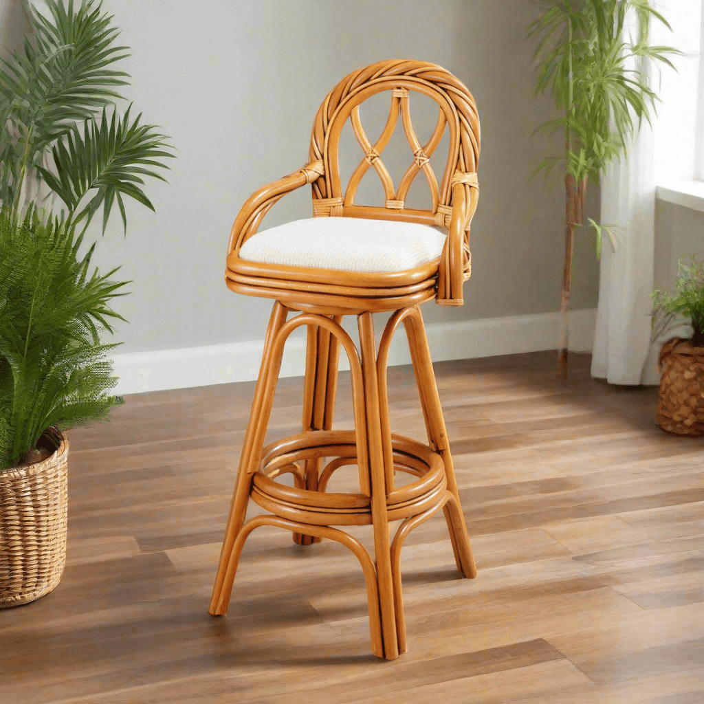 South Sea Rattan New Twist Rattan Indoor Barstool