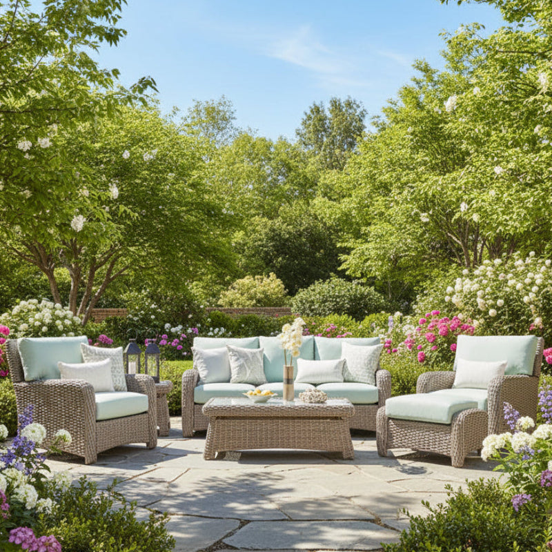 South Sea Rattan Saint Tropez Wicker Outdoor 6-Person Patio Lounge Set