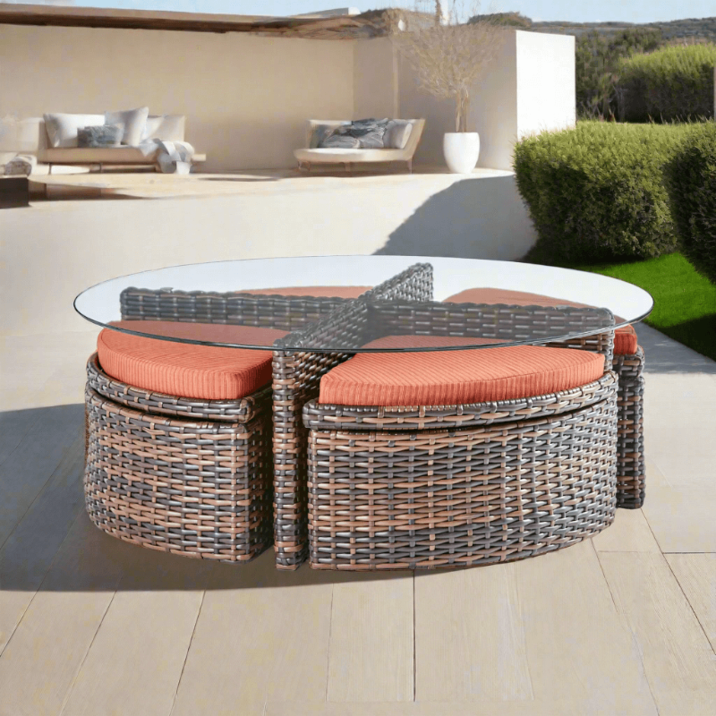 South Sea Rattan Saint Tropez Wicker Outdoor Sushi Table With Ottomans